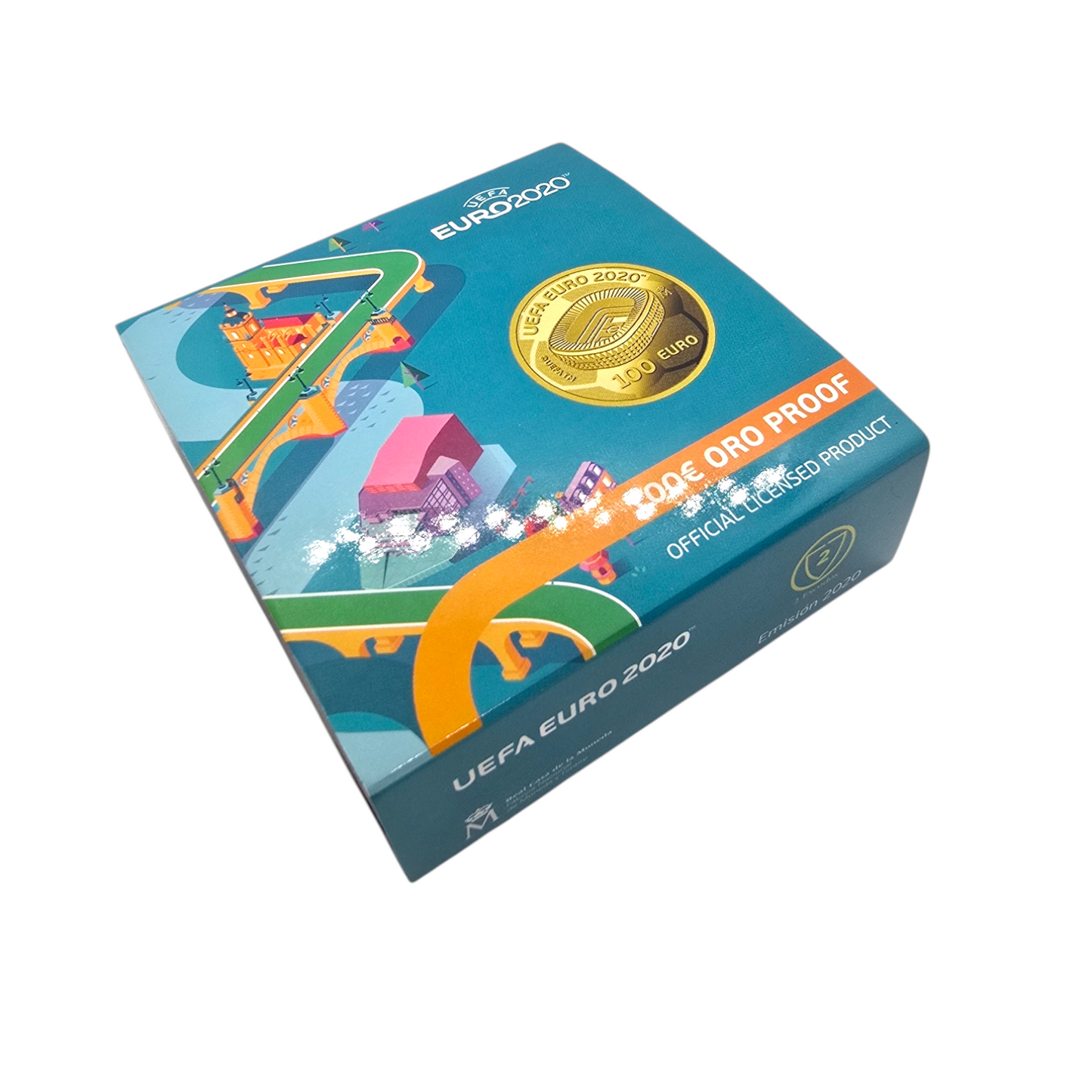 Estuche con moneda conmemorativa 100 euro, UEFA EURO 2020 en oro de 999 milésimas.