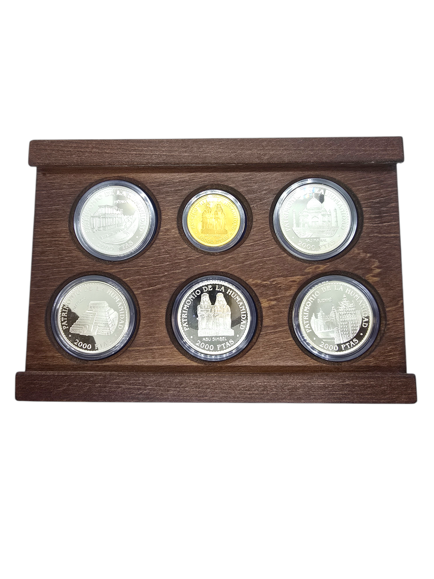 Estuche con 5 monedas conmemorativas Patrimonio Mundial 1996.