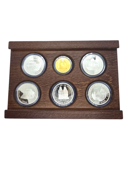 Estuche con 5 monedas conmemorativas Patrimonio Mundial 1996.