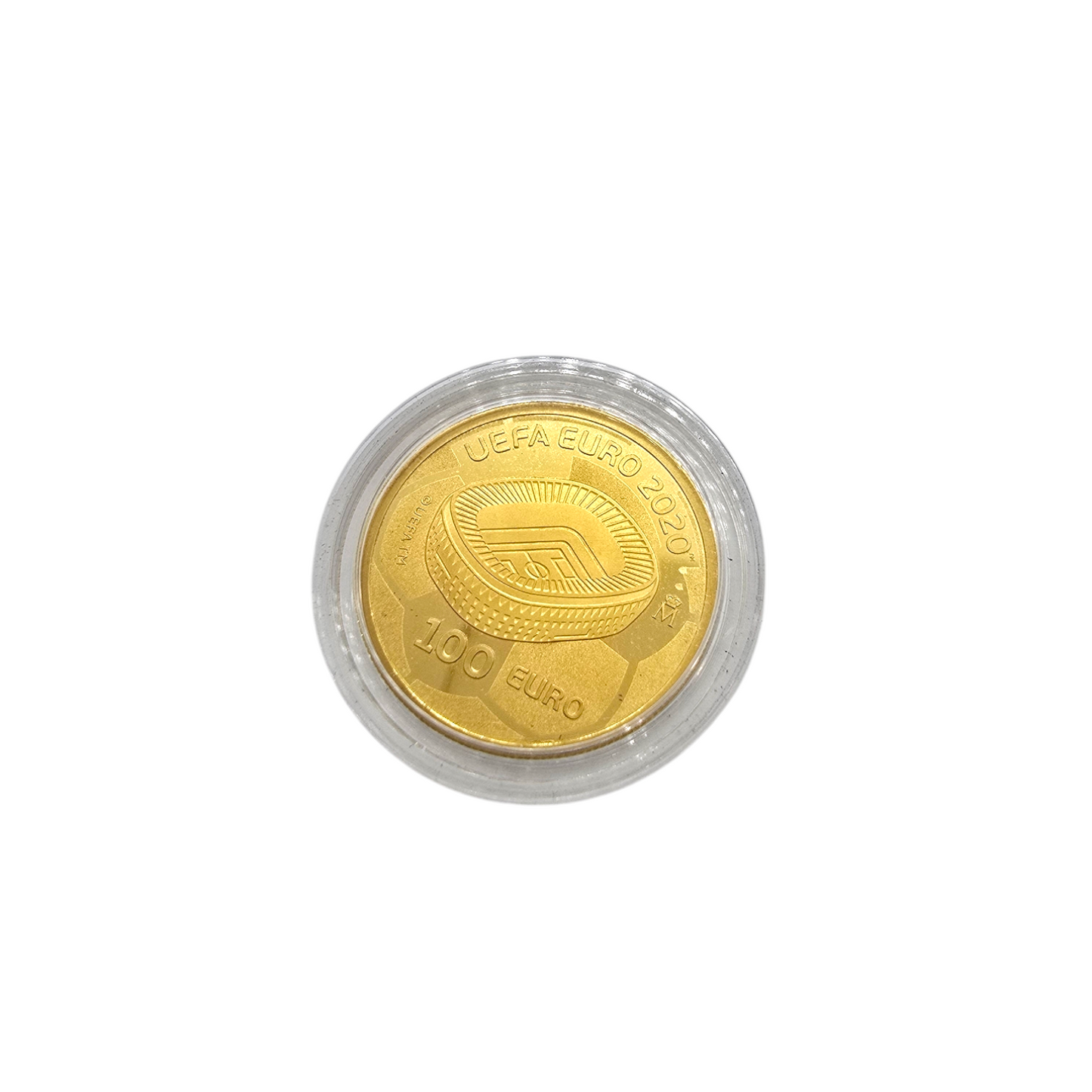 Estuche con moneda conmemorativa 100 euro, UEFA EURO 2020 en oro de 999 milésimas.