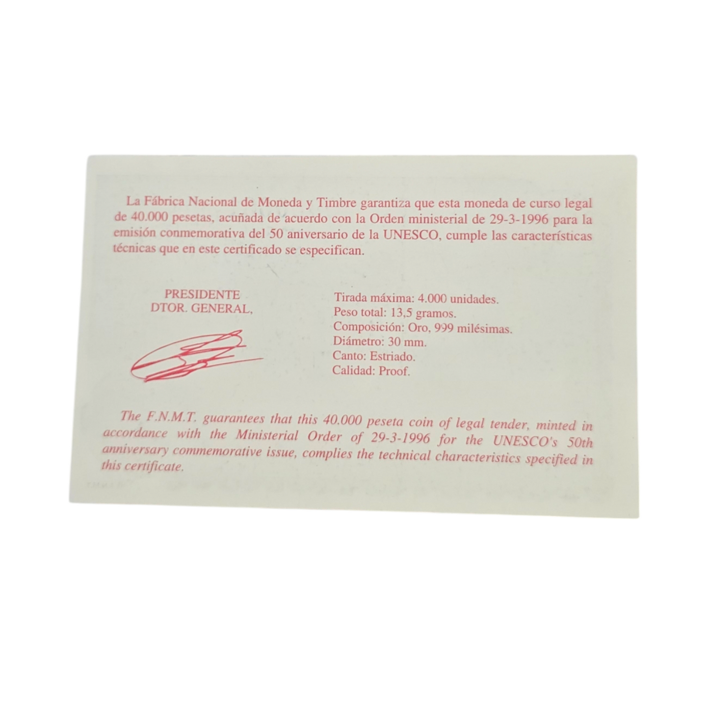 Estuche con 5 monedas conmemorativas Patrimonio Mundial 1996.