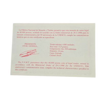 Estuche con 5 monedas conmemorativas Patrimonio Mundial 1996.