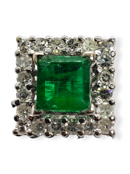 Sortija bailarina esmeralda y diamantes en Oro blanco de 18 K
