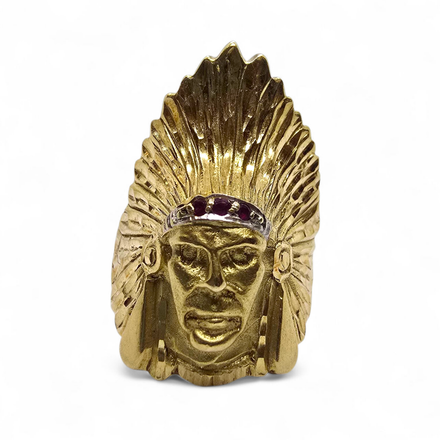 Anillo de caballero en oro amarillo de 18kt – Motivo "Jefe Nativo Americano"