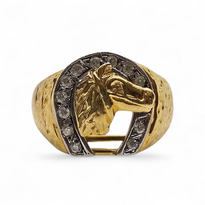 Anillo Ecuestre de Oro de 18kt con Herradura y Caballo