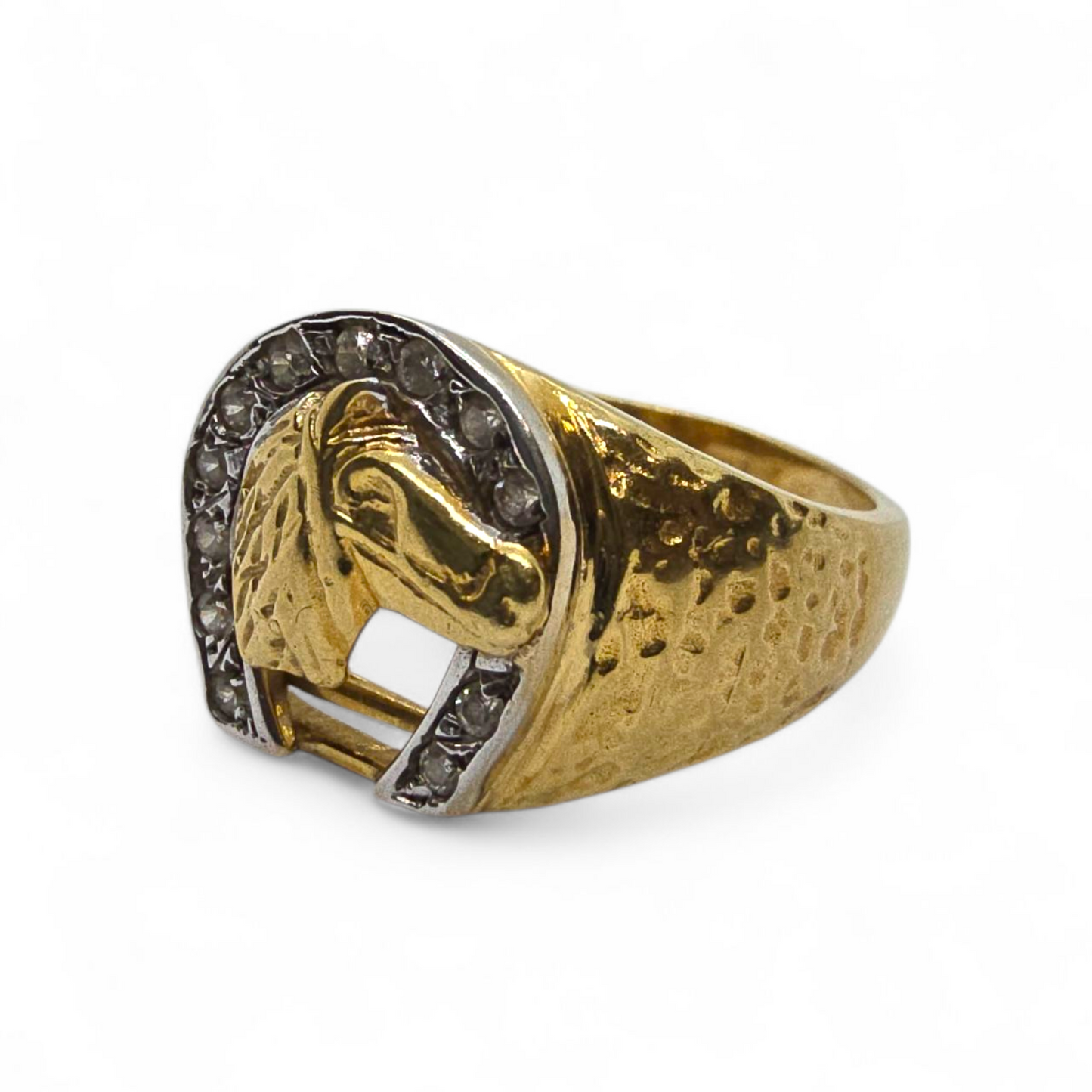 Anillo Ecuestre de Oro de 18kt con Herradura y Caballo