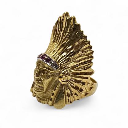 Anillo de caballero en oro amarillo de 18kt – Motivo "Jefe Nativo Americano"