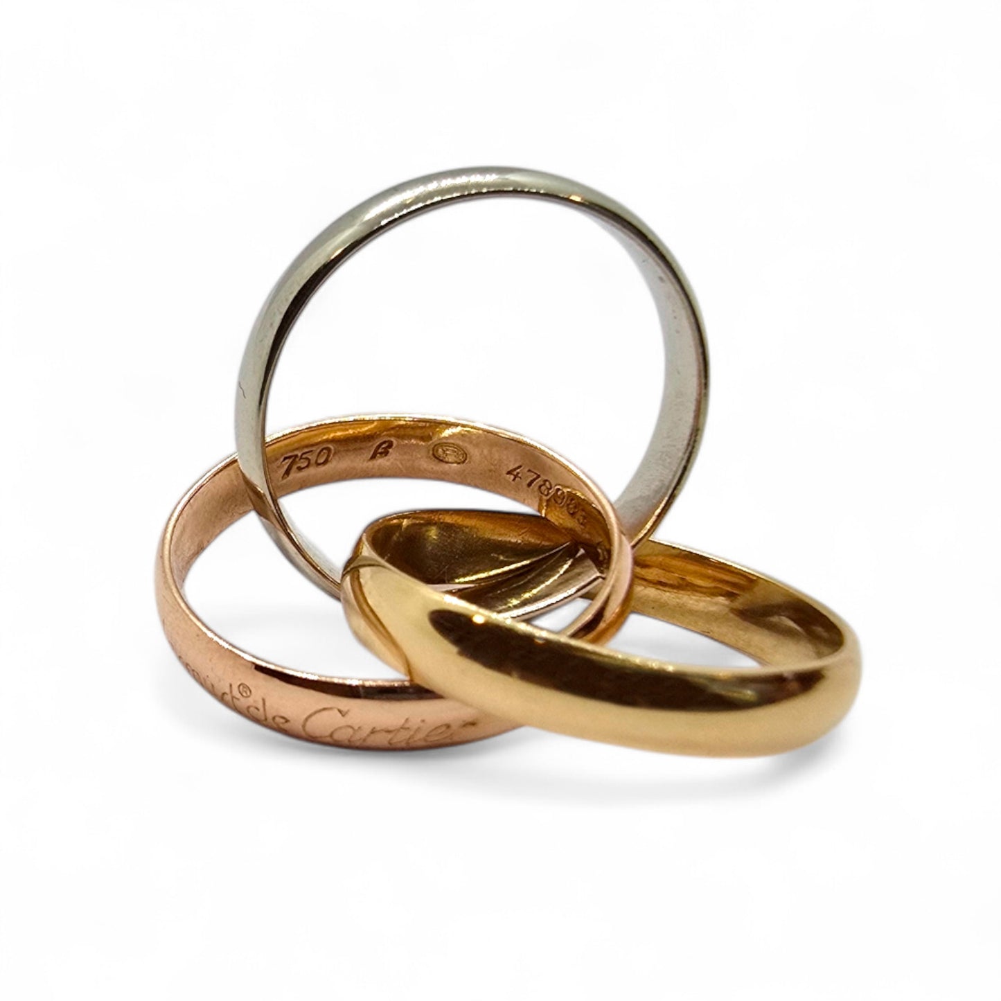 Anillo Trinity en oro blanco, rosa y amarillo de 18k (talla 47)