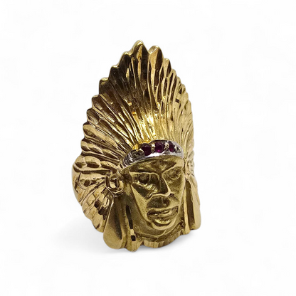 Anillo de caballero en oro amarillo de 18kt – Motivo "Jefe Nativo Americano"