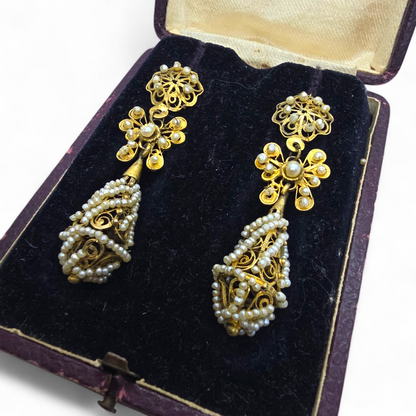 Espectacular Pareja de Pendientes Charros "de Calabaza" – Siglo XIX (9 cm)