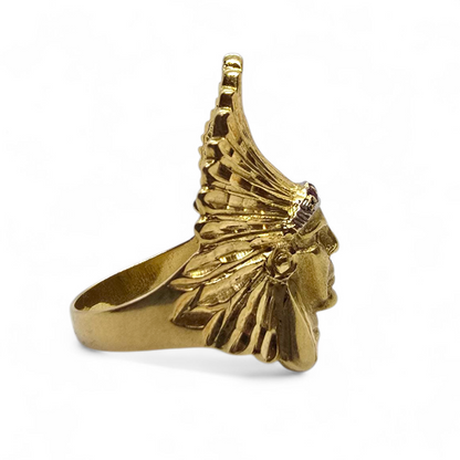 Anillo de caballero en oro amarillo de 18kt – Motivo "Jefe Nativo Americano"