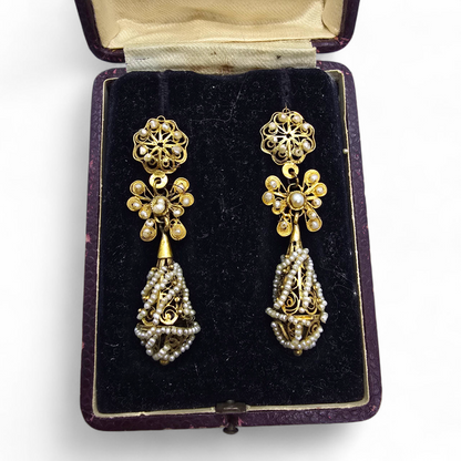 Espectacular Pareja de Pendientes Charros "de Calabaza" – Siglo XIX (9 cm)