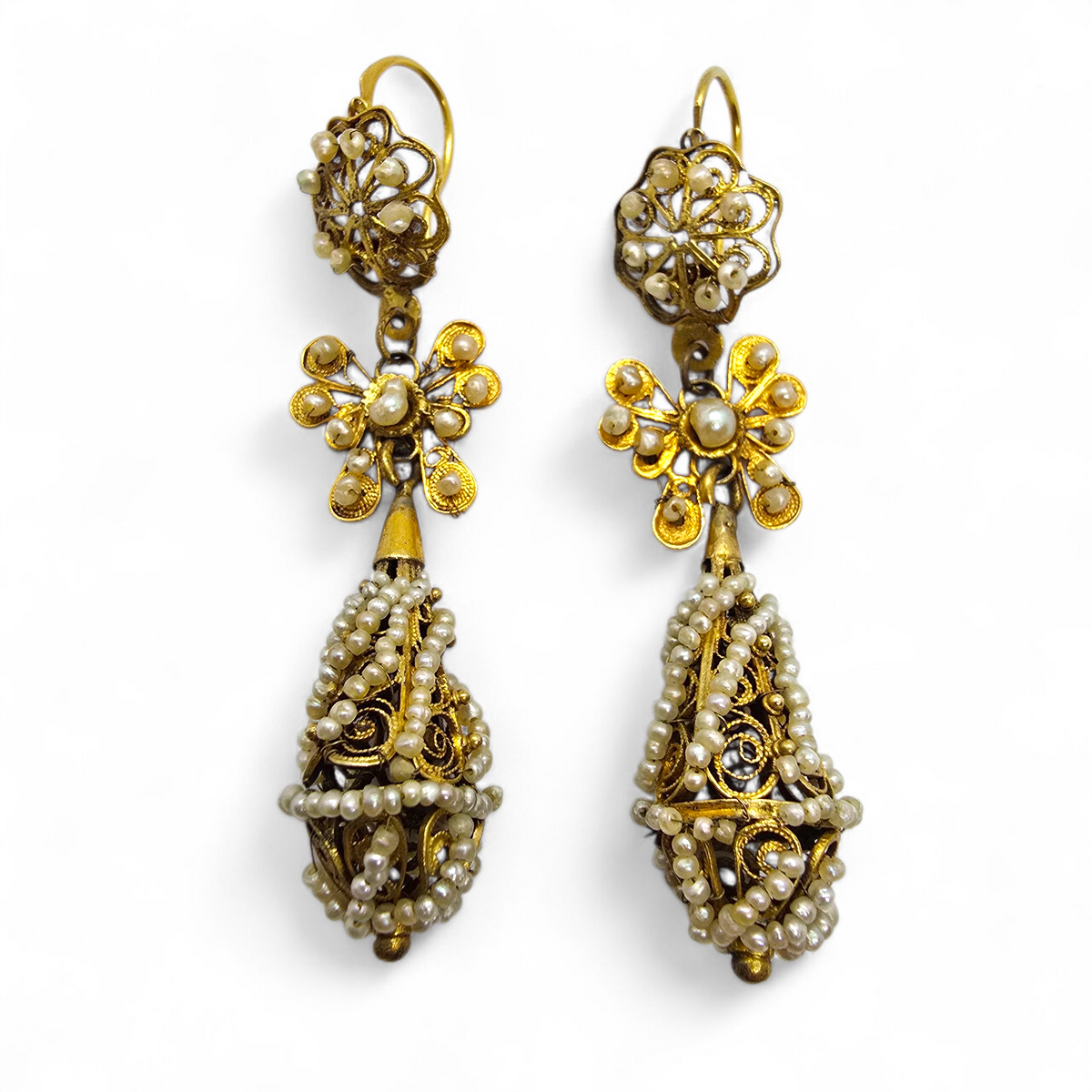 Espectacular Pareja de Pendientes Charros "de Calabaza" – Siglo XIX (9 cm)