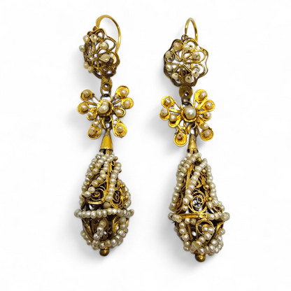 Espectacular Pareja de Pendientes Charros "de Calabaza" – Siglo XIX (9 cm)
