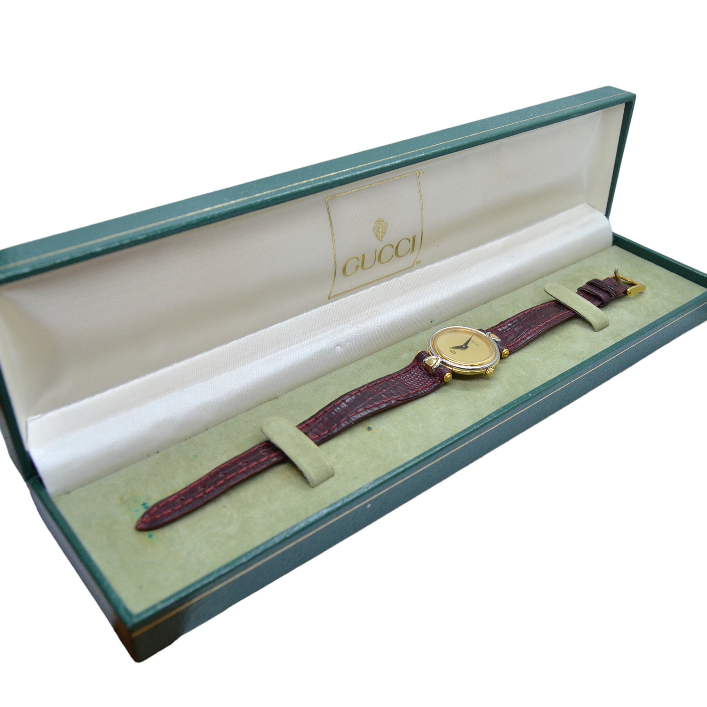 Reloj vintage de señora marca GUCCI chapado en oro de 18K.