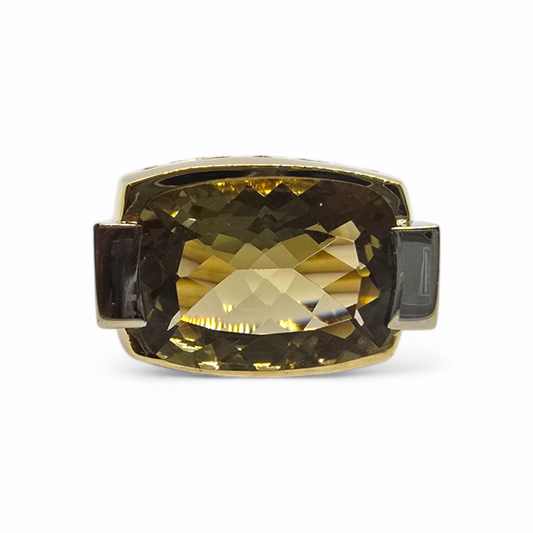 Sortija de Oro Bicolor 18K con Cuarzo Citrino y Diamantes Naturales