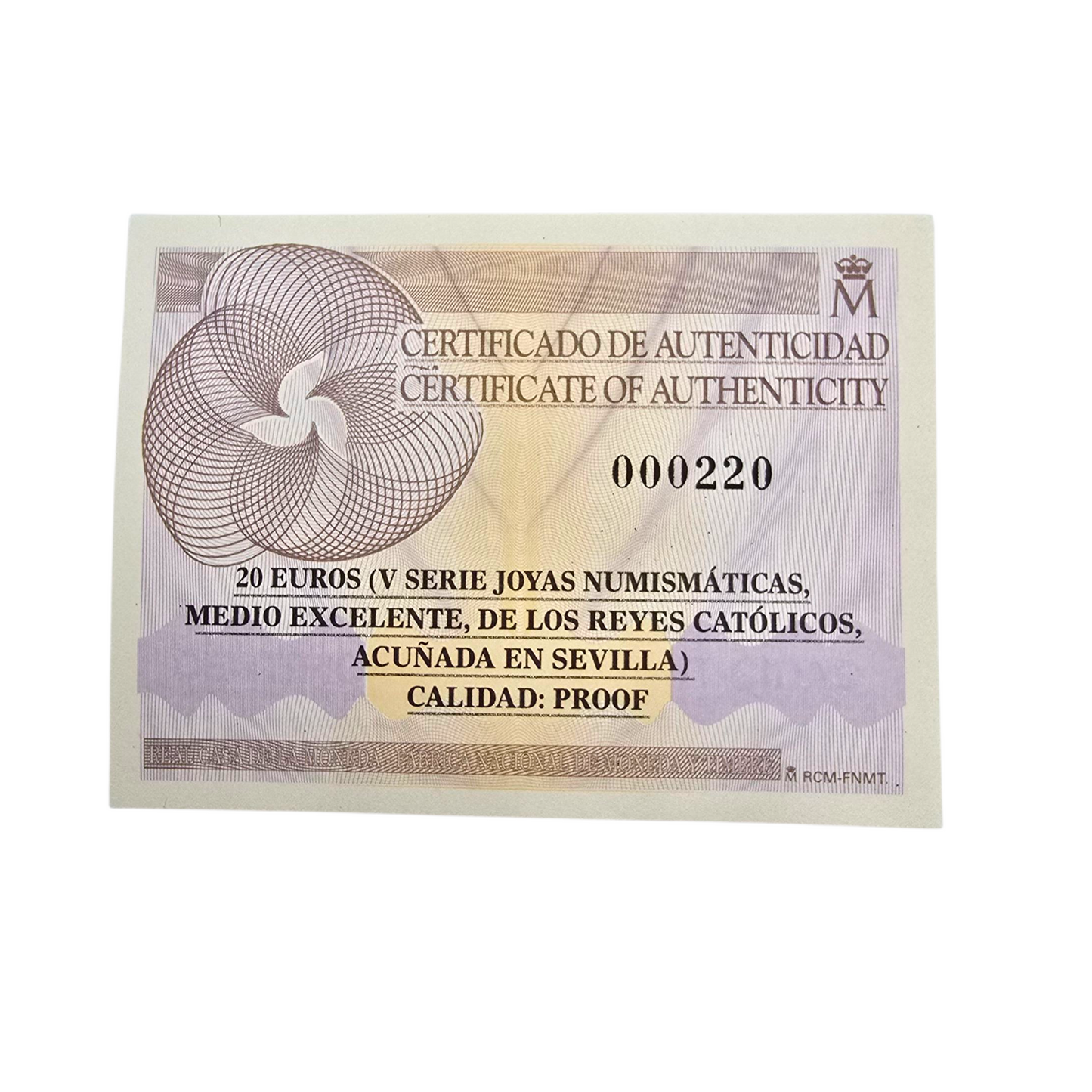 Moneda “Medio Excelente” 20 € – Joyas Numismáticas (FNMT, 2014)