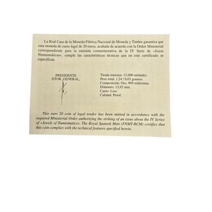 Moneda de Oro 20€ 2012 Dinar Almohade Joyas Numismáticas