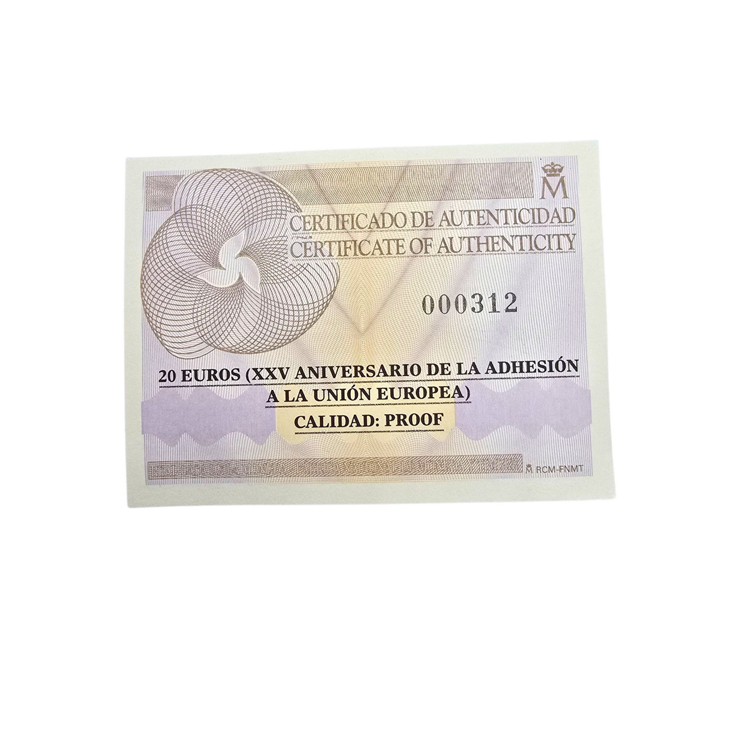 Moneda de 20 € en oro XXV Aniversario de la adhesión de España y Portugal a Europa
