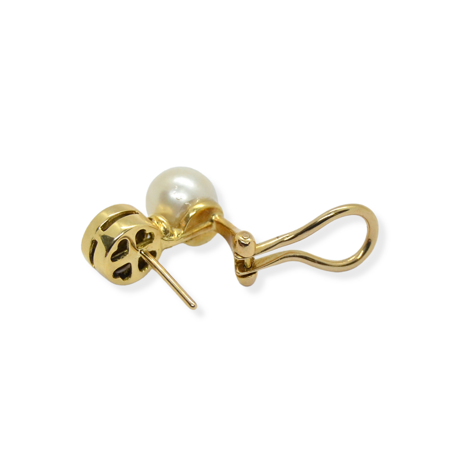 Pendientes en oro amarillo de 18k, perlas y diamantes.